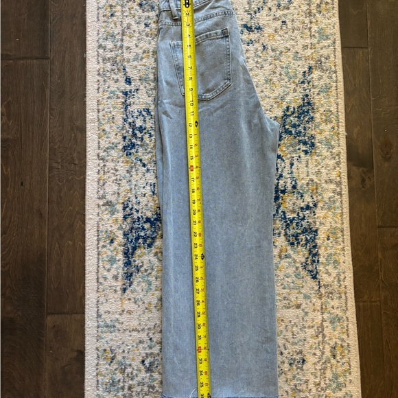 Light Blue Women's Crossover Waist Wide Leg Cropped Jeans - Picture 6 of 8